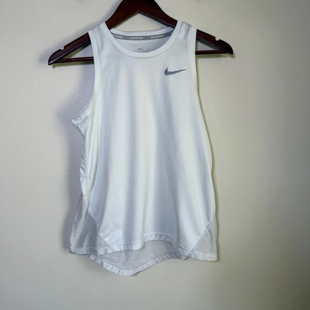 Nike‎ Running Dri-FIT Mesh Panel Racerback Tank Top Size XS White